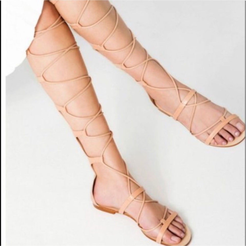 Zara tan real leather lace up gladiator sandals